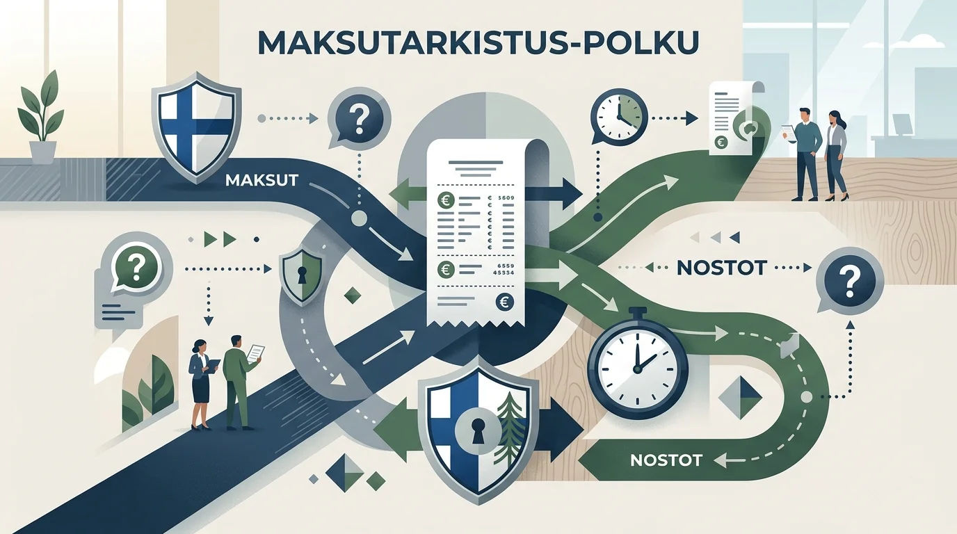Maksun ja kotiutuksen tarkistuspolku ilman tuotemerkkejä