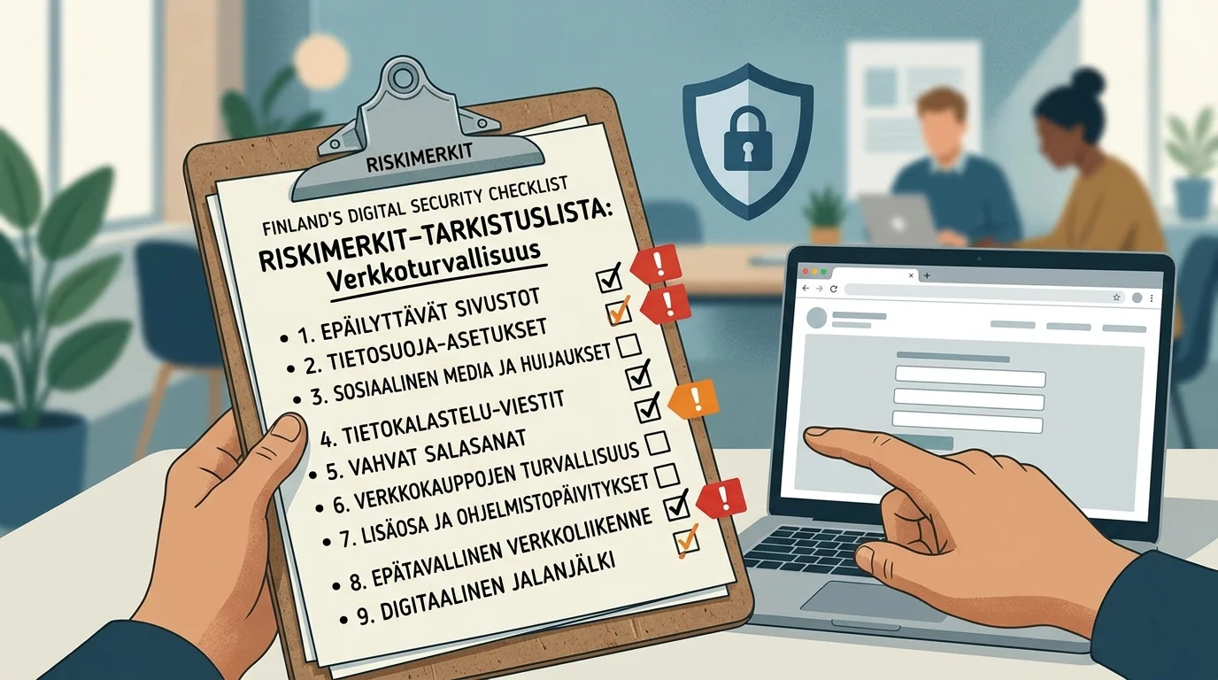 Tarkistuslista verkossa näkyvien riskimerkkien arviointiin
